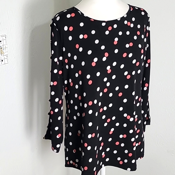 Investments Black, White & Pink Polka-dot Pullover Top,  Size Medium - Picture 2 of 8